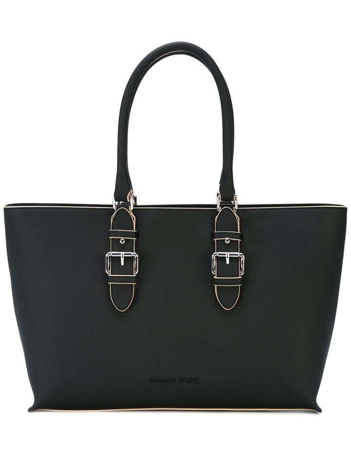 Armani Jeans - Logo Plaque Tote - Women - Polyester/polyurethane - One Size, Black, Polyester/polyurethane