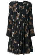Dolce & Gabbana Bengal Cat Print Dress, Women's, Size: 40, Black, Silk/spandex/elastane