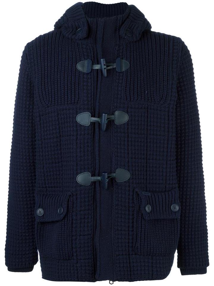 Bark Quilted Short Duffle Coat, Men's, Size: Large, Blue, Wool/polyamide/polyester