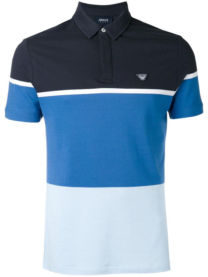 Armani Jeans Colour Block Polo Shirt, Men's, Size: Xl, Blue, Cotton/spandex/elastane