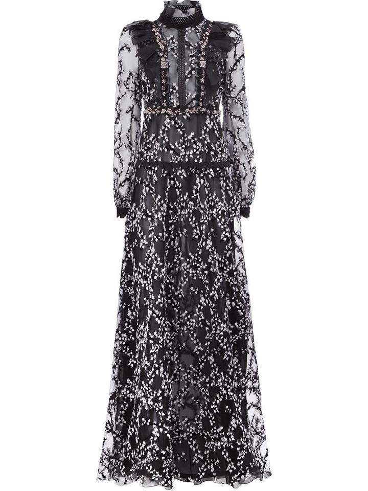 Giambattista Valli Sheer Ruffled Dress, Women's, Size: 42, Black, Silk/polyamide/cotton/viscose