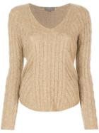 N.peal Diagonal Cable V-neck Jumper - Nude & Neutrals