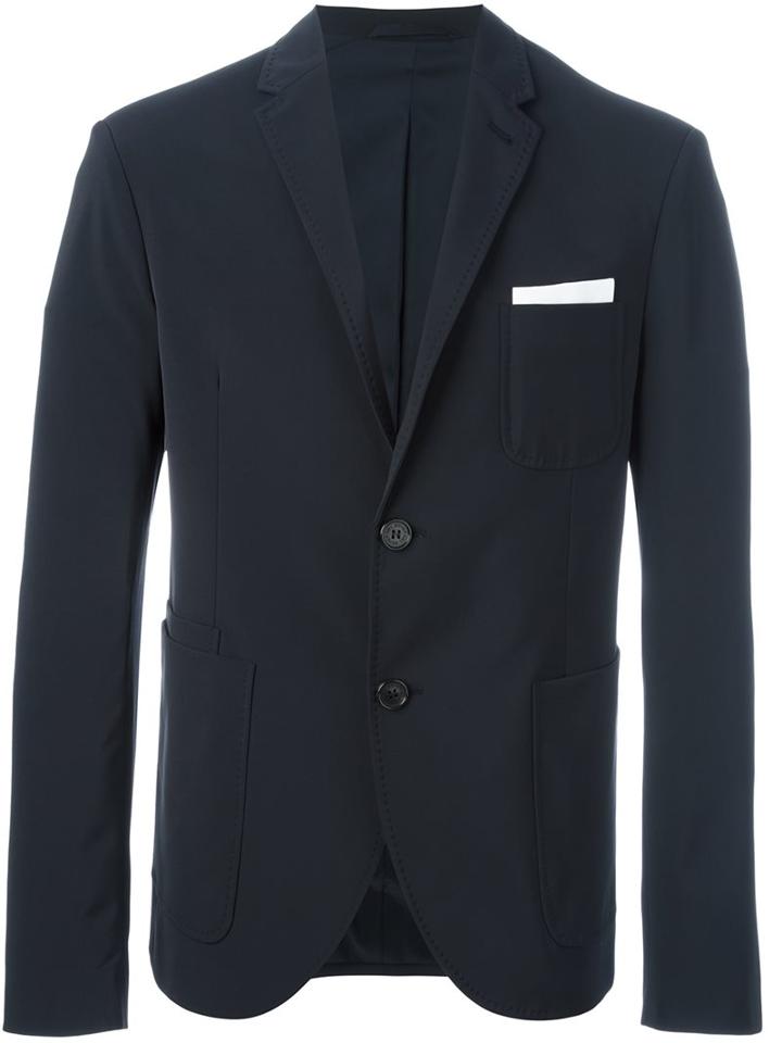 Neil Barrett Patch Pocket Blazer, Men's, Size: 50, Blue, Polyurethane/spandex/elastane/viscose/polyester