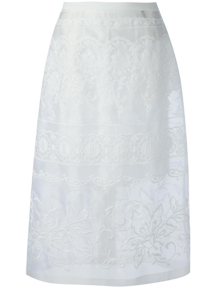 No21 Embroidered Layered Skirt, Women's, Size: 42, White, Polyester/silk