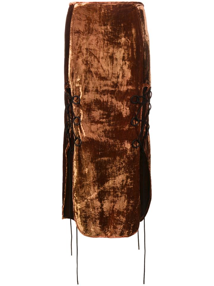 Ellery The Blues Lace Up Velvet Midi Skirt - Brown