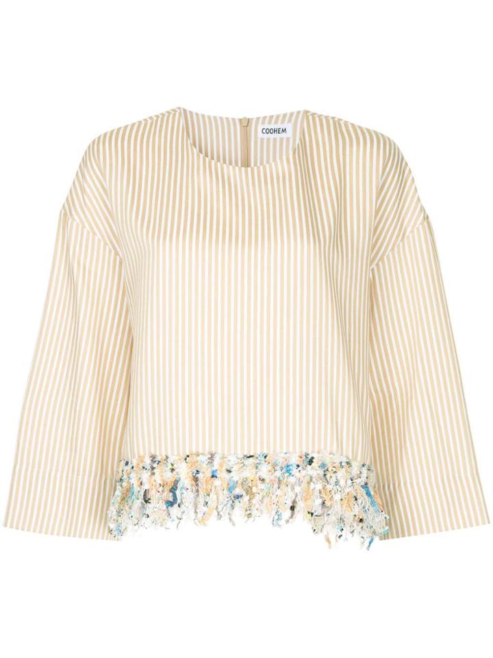 Coohem Tweed-fringe Striped Top - Brown
