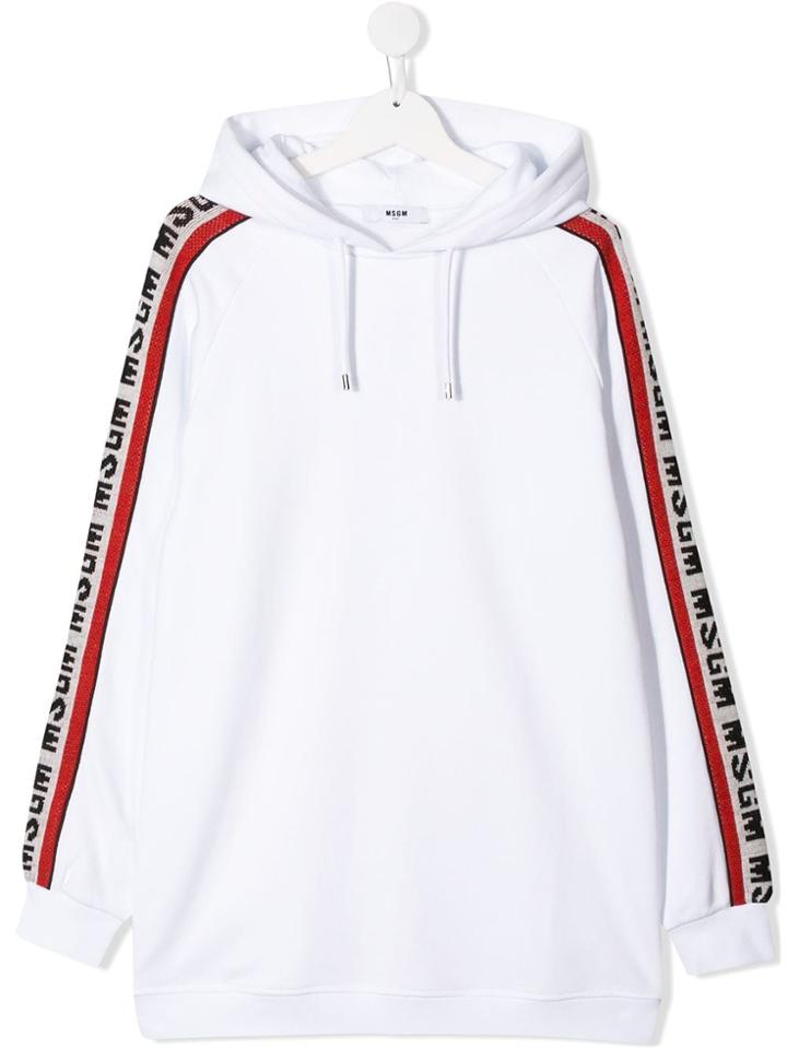 Msgm Kids Teen Logo Drawstring Hoodie - White
