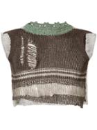 Vivienne Westwood Distressed Knit Cropped Vest, Adult Unisex, Size: S/m, Brown, Linen/flax/cotton/silk