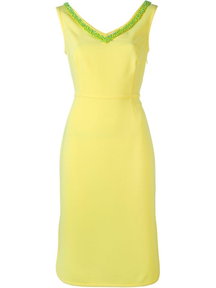 Tory Burch Embellished V-neck Midi Dress, Women's, Size: 6, Yellow/orange, Triacetate/polyester