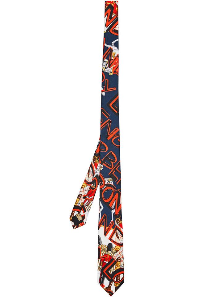 Burberry Slim Cut Graffiti Print Tie - Blue