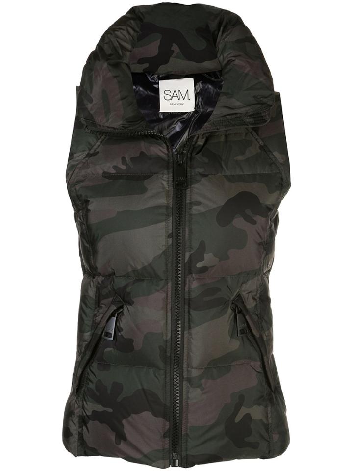 Sam. Camouflage Print Puffer Gilet - Green