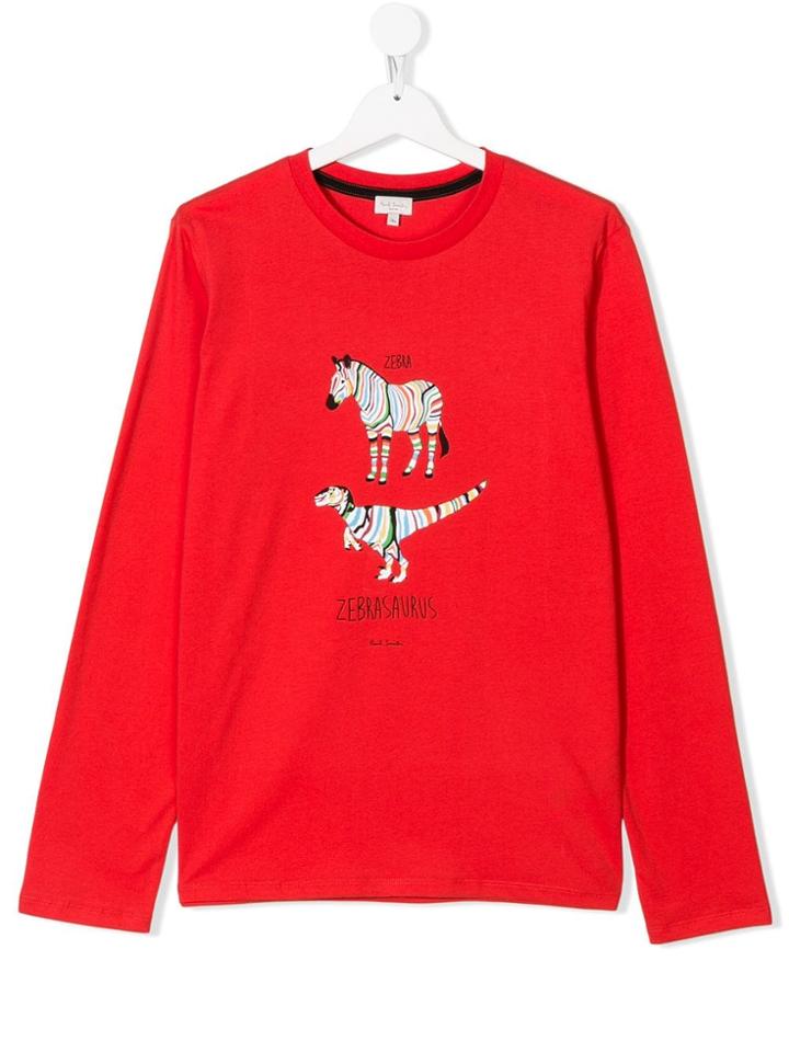 Paul Smith Junior Teen Zebrasaurus Long Sleeve T-shirt - Red