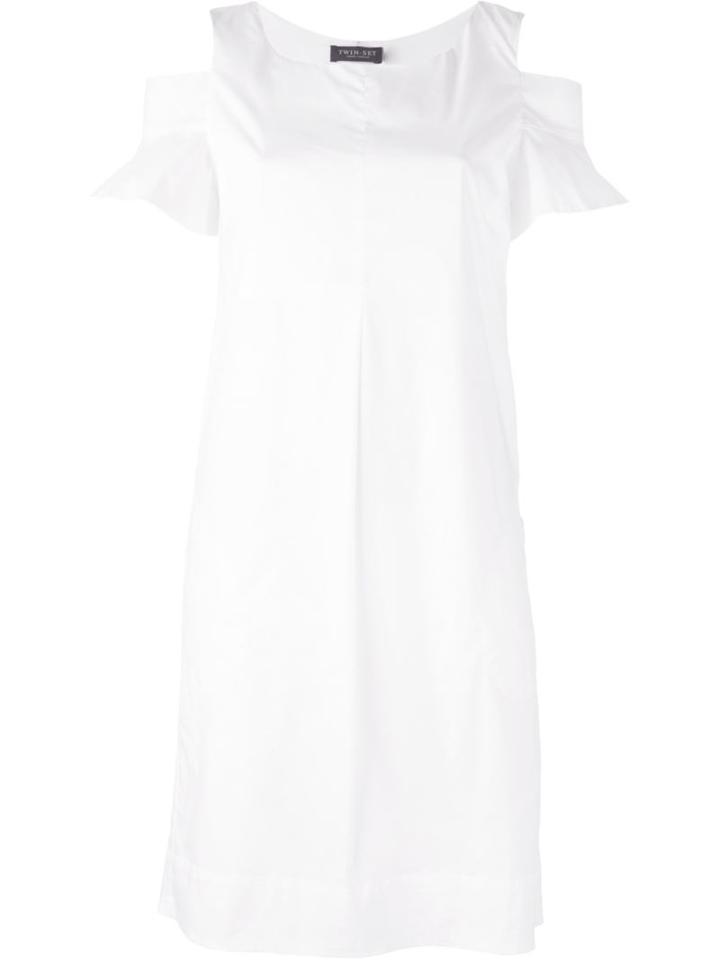 Twin-set Cut-out Shoulder Dress, Women's, Size: L, White, Polyester/polyamide/spandex/elastane/cotton