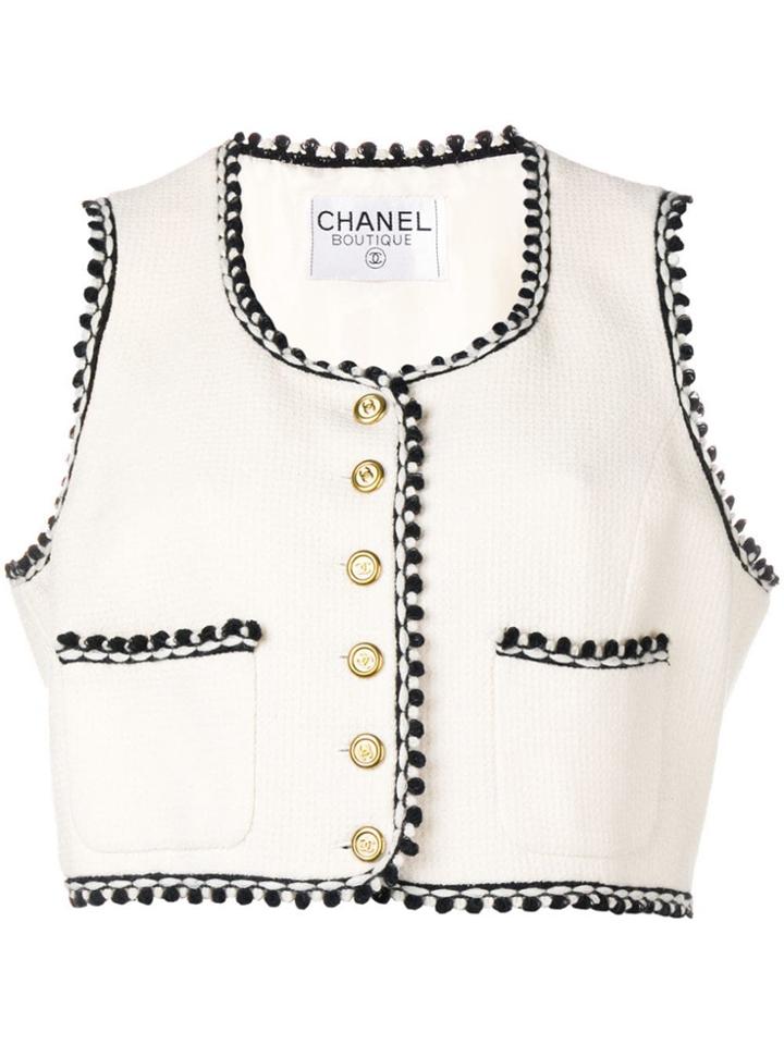 Chanel Vintage 1994's Embroidered Trimming Cropped Top - Neutrals