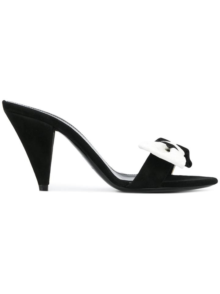 Saint Laurent Pointed Toe Bow Sandals - Black