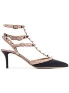 Valentino Black And Beige Rockstud 65 Strappy Leather Pumps