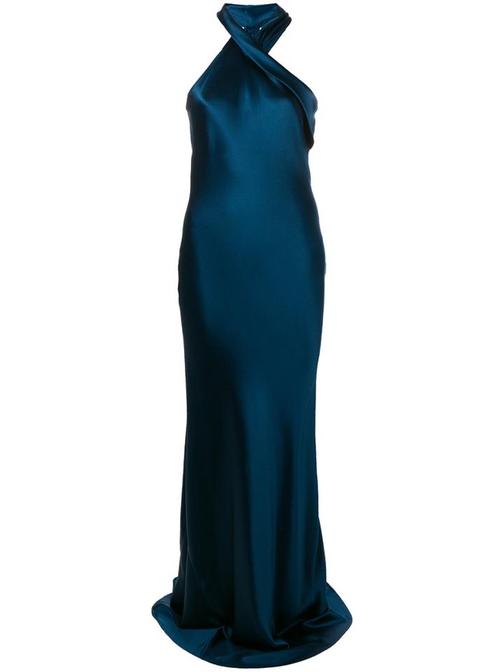 Galvan Asymmetrical Bias Cut Gown - Blue