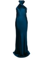 Galvan Asymmetrical Bias Cut Gown - Blue