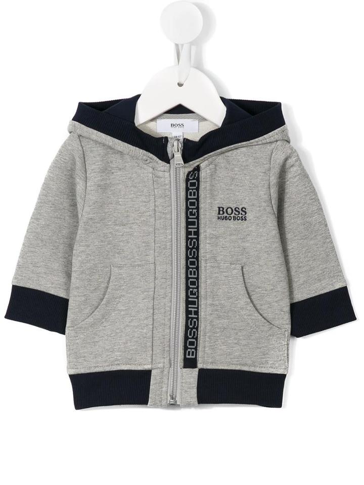 Boss Kids - Logo Stripe Hoodie - Kids - Cotton/spandex/elastane - 6 Mth, Grey