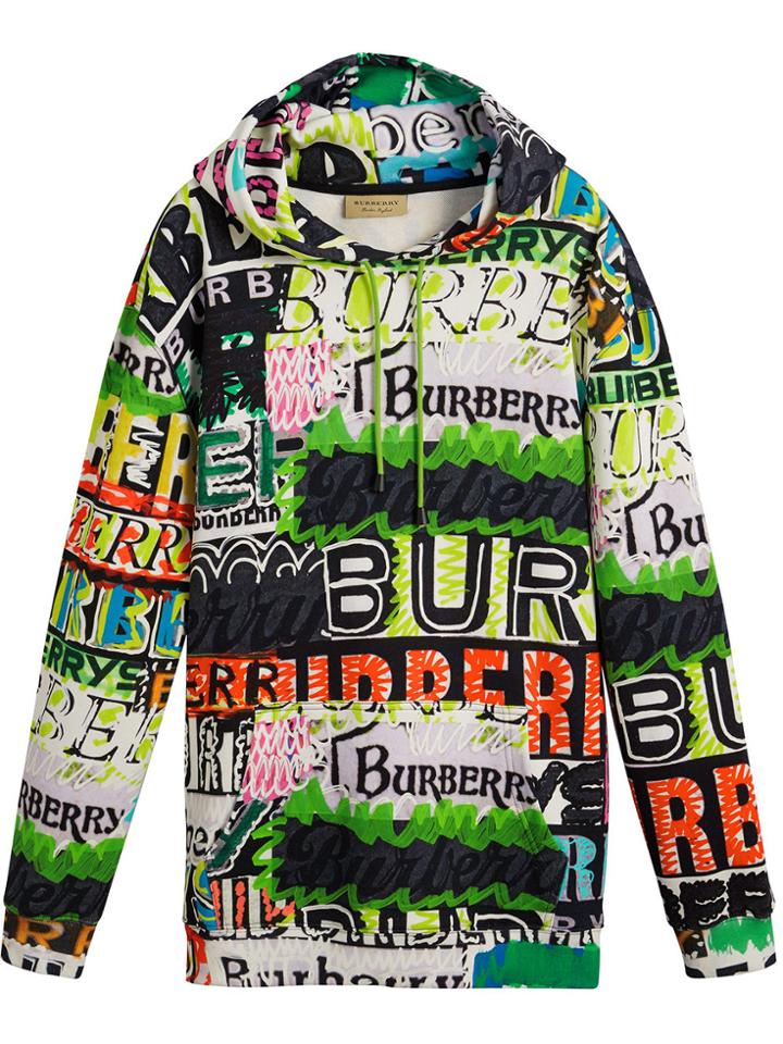 Burberry Oversized Logo Print Cotton Hoodie - Multicolour