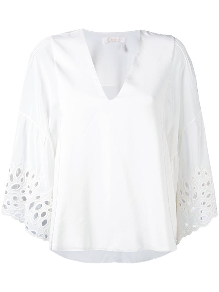 Chloé - Laser Cut Top - Women - Silk/cotton - 36, White, Silk/cotton
