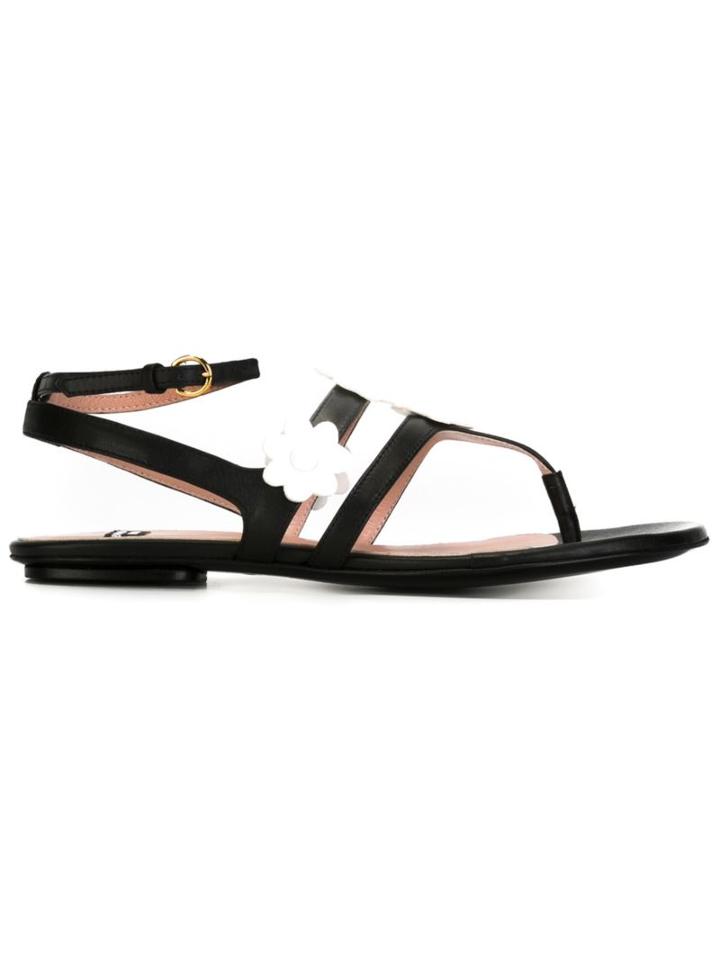 Boutique Moschino Flower Embellished Sandals, Women's, Size: 39, Black, Calf Leather/leather