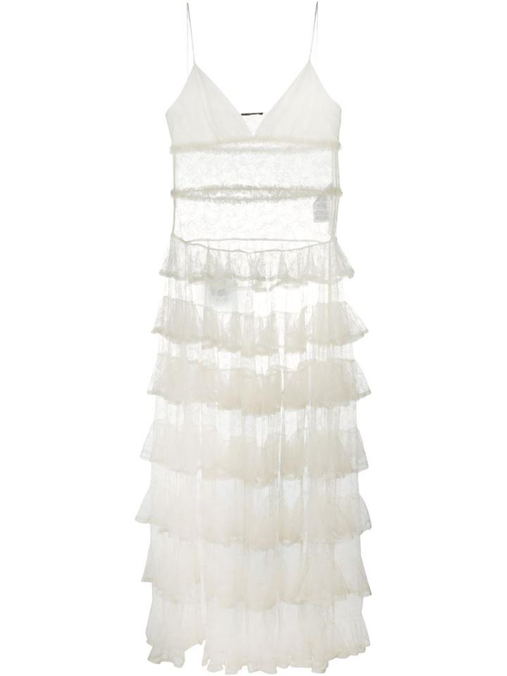 Alexander Mcqueen High Low Hem Lace Top, Women's, Size: 38, Nude/neutrals, Polyamide/silk/cotton