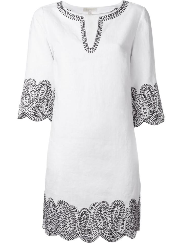 Michael Michael Kors Embroidered Kaftan Dress, Women's, Size: Large, White, Linen/flax/polyester