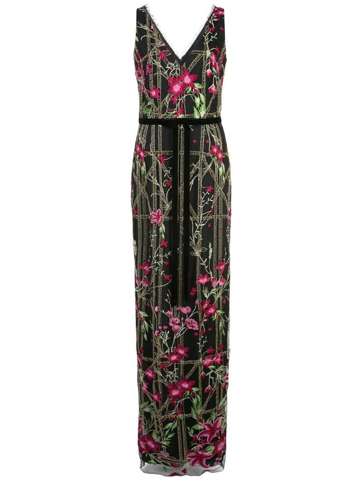 Marchesa Notte Sl Vneck Beaded Embr Gown - Black