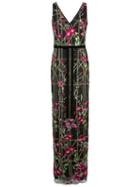Marchesa Notte Sl Vneck Beaded Embr Gown - Black