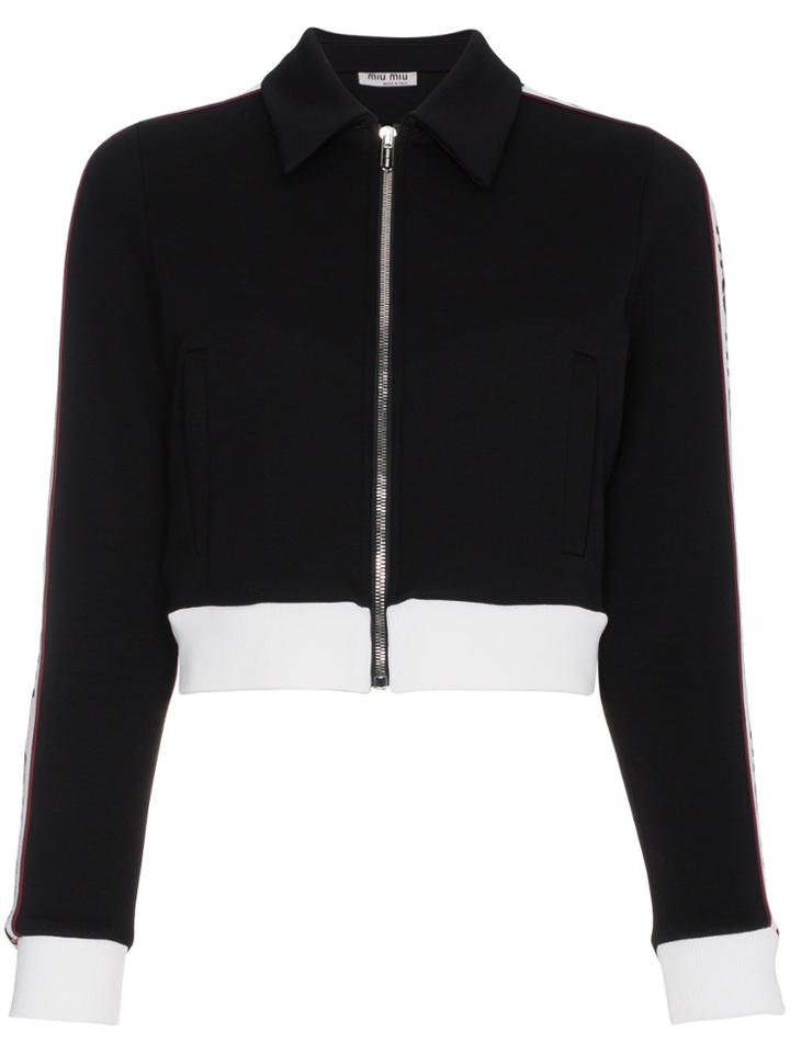 Miu Miu Striped Sports Jacket With Logo - Black