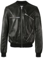 Les Hommes Zips Bomber Jacket, Men's, Size: 48, Black, Cotton/lamb Skin/polyester/viscose