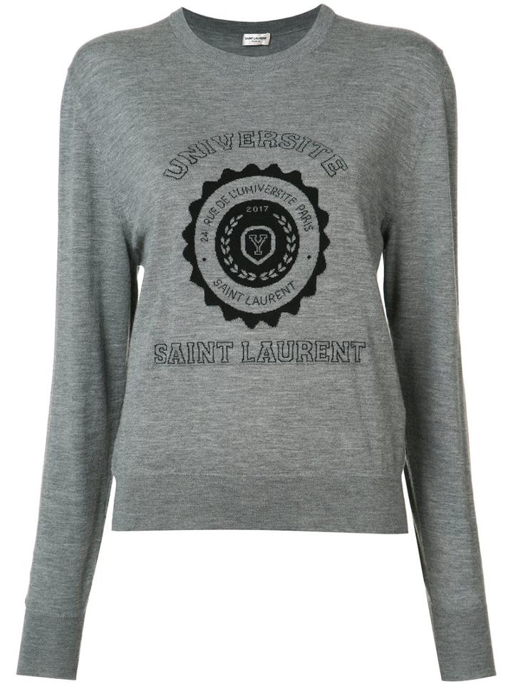 Saint Laurent College Print Knitted Jumper, Women's, Size: Small, Grey, Cashmere