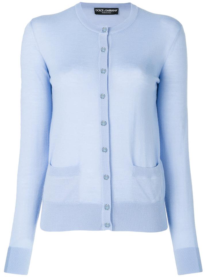 Dolce & Gabbana - Crystal Button Cardigan - Women - Cashmere - 44, Blue, Cashmere