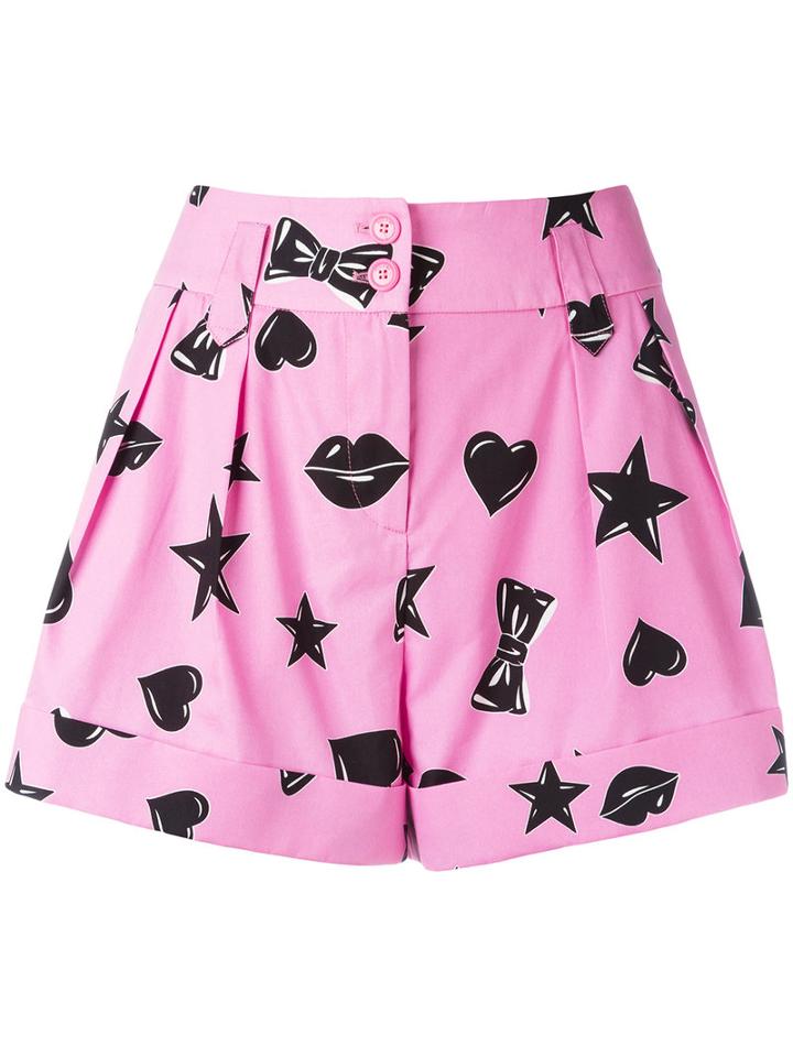 Moschino Printed Shorts, Women's, Size: 44, Pink/purple, Cotton/silk/acetate/viscose