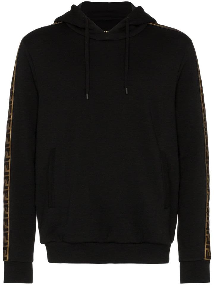 Fendi Ff Logo Striped Hoodie - Black