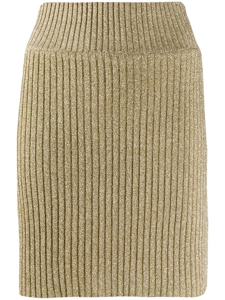 Alberta Ferretti Ribbed Lurex Mini Skirt - Gold