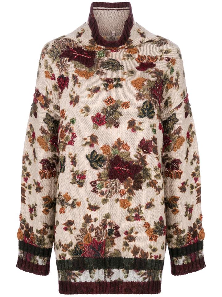 Antonio Marras Oversized Floral Sweater - Nude & Neutrals