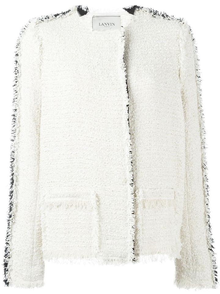 Lanvin Frayed Trim Bouclé Jacket, Women's, Size: 38, White, Silk/cotton/acrylic/wool