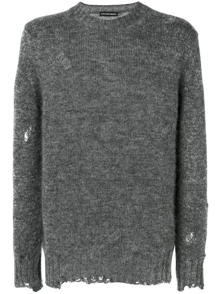 Alexander Mcqueen - Distressed Jumper - Men - Silk/mohair - L, Grey, Silk/mohair