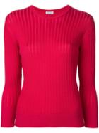 Estnation - Ribbed Round Neck Sweater - Women - Cotton - 38, Red, Cotton