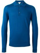 Brioni Long Sleeve Polo Shirt, Men's, Size: 52, Blue, Silk/cashmere/wool