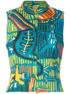 Issey Miyake Vintage Abstract Print Buttoned Blouse - Green