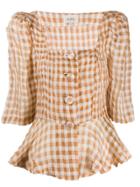 Isa Arfen Ruched Gingham Top - Neutrals