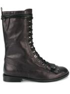 Liudmila Kiltie Fringe Lace-up Boots - Black