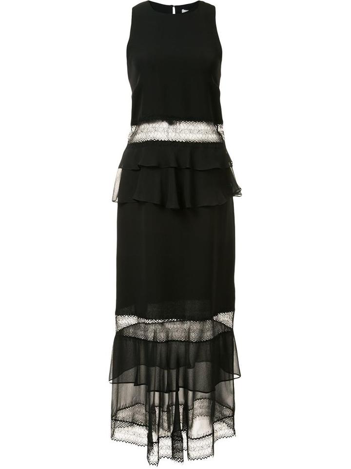 Jonathan Simkhai Sheer Ruffle Dress, Women's, Size: 4, Black, Silk