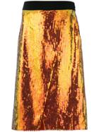 Victoria Victoria Beckham Sequin Midi Skirt - Yellow & Orange