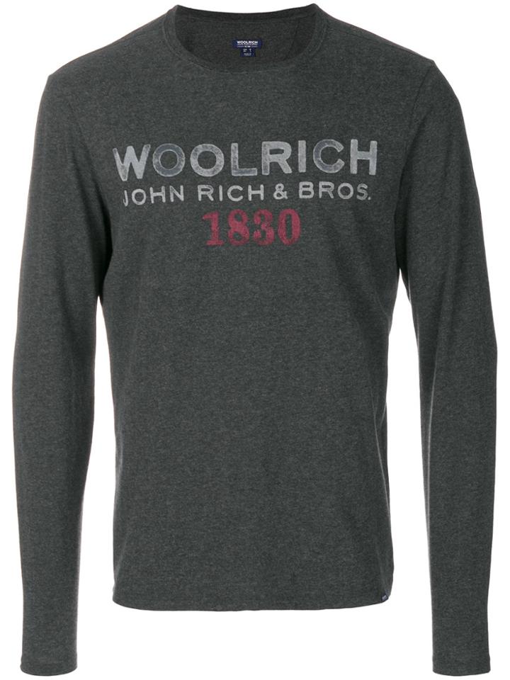 Woolrich Long Sleeve Shirt With Printed Logo - Grey