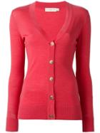 Tory Burch Logo Button Cardigan, Women's, Size: Medium, Pink/purple, Merino