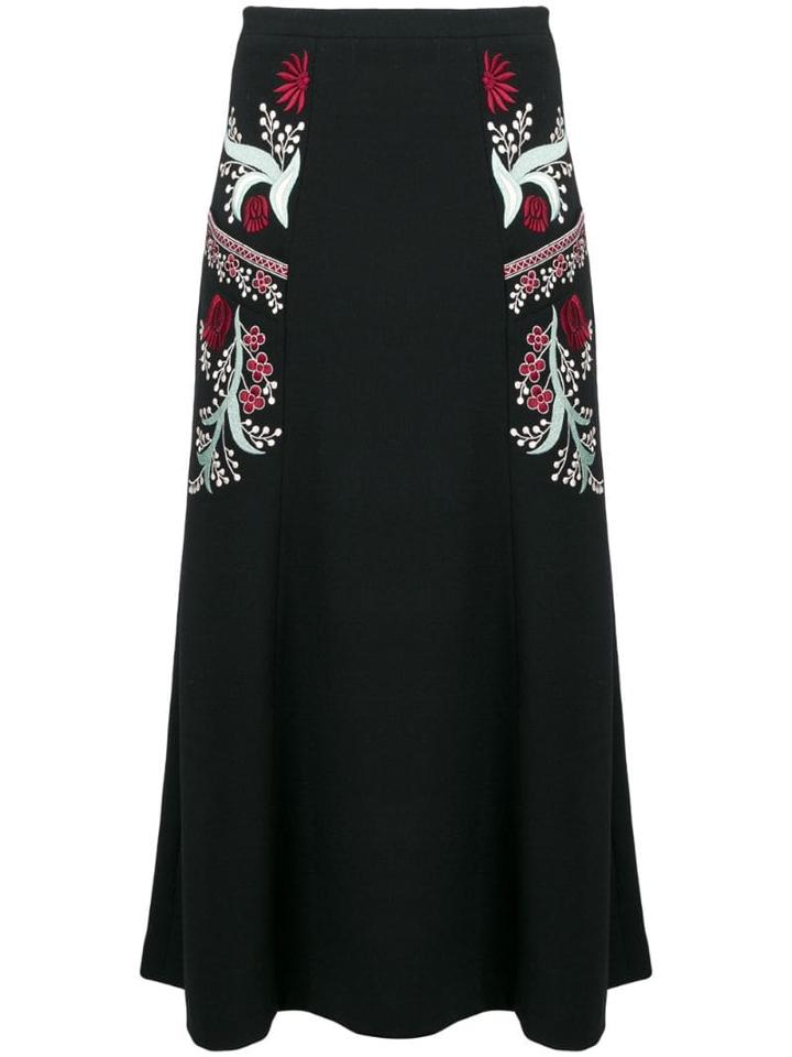 Vilshenko Embroidered Floral Details A-line Skirt - Black